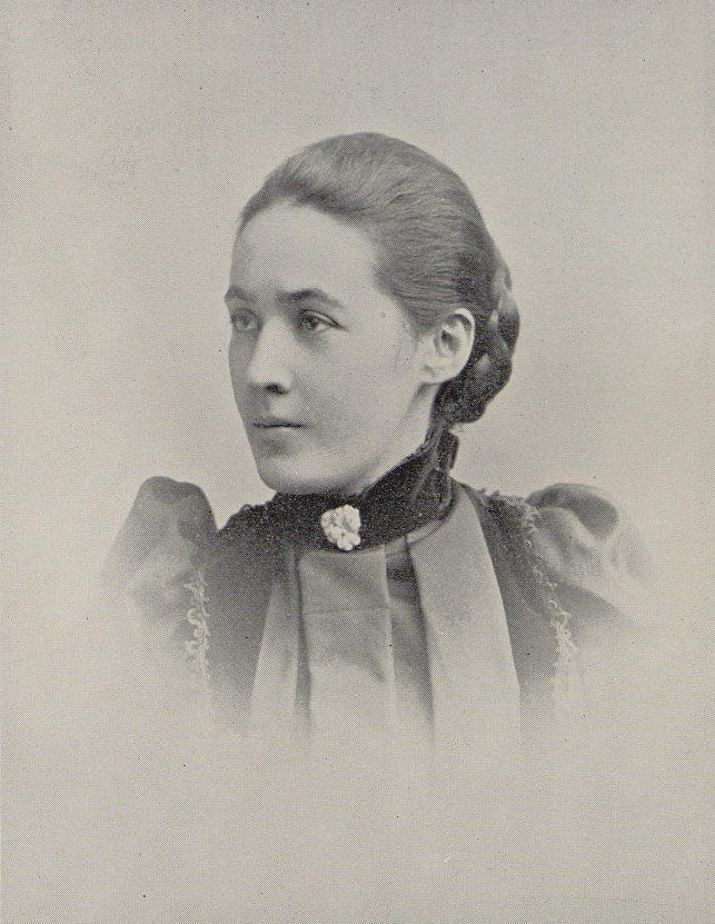 Black and white portrait of Minerva Parker Nichols in 1893
