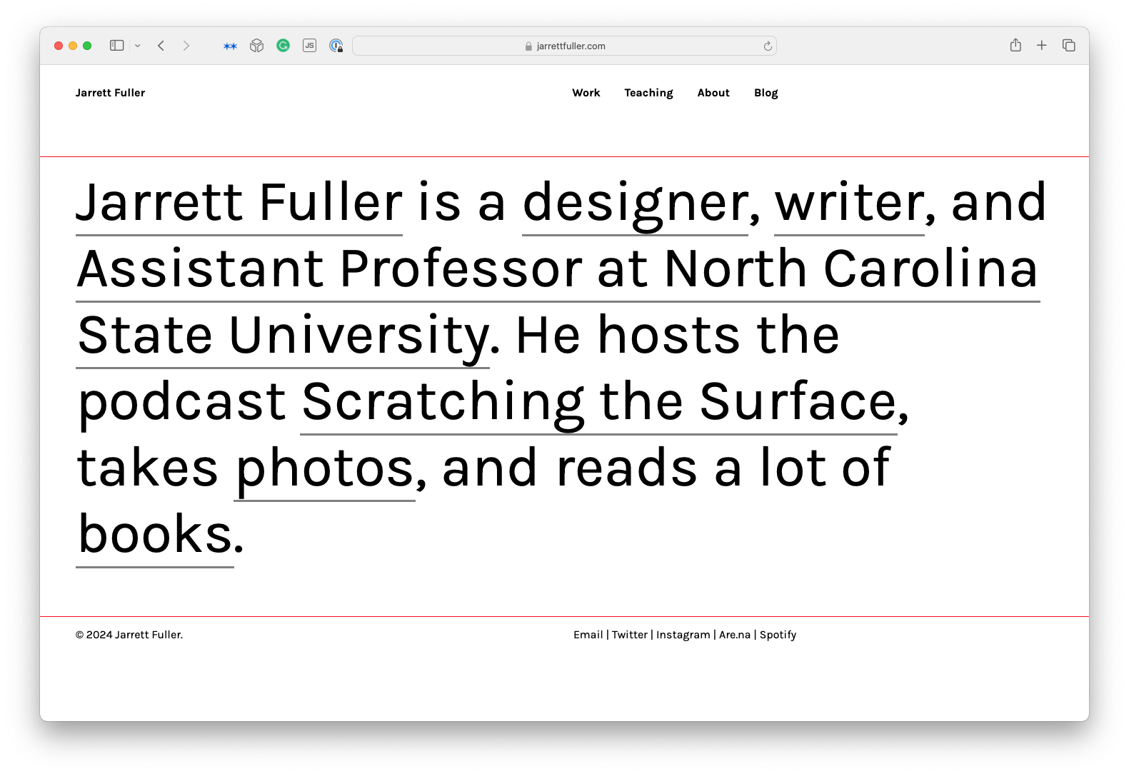 Screenshot of Jarrett Fuller's current website.
