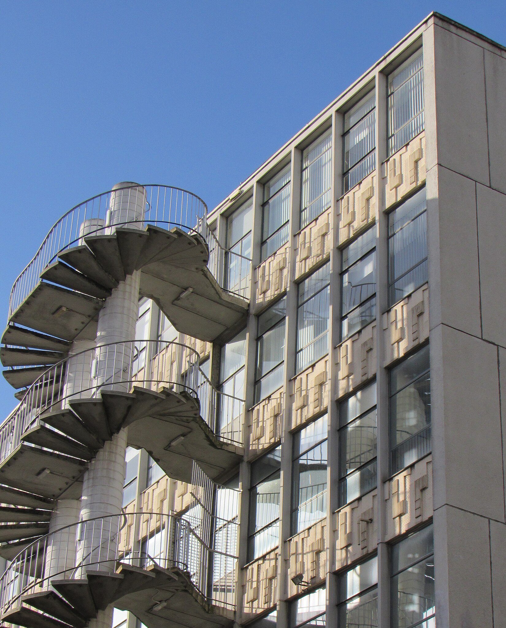 Medium exterior shot of the Ringway Centre's fire escape in Birmingham