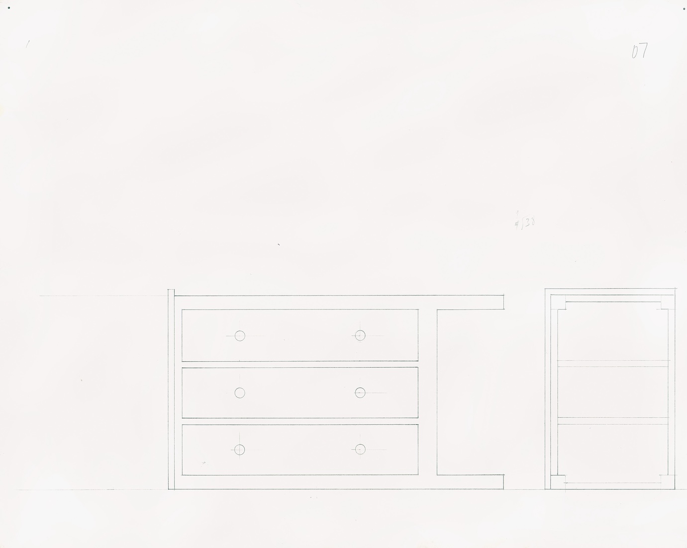 Simple sketch of an abstract chest of drawers on paper
