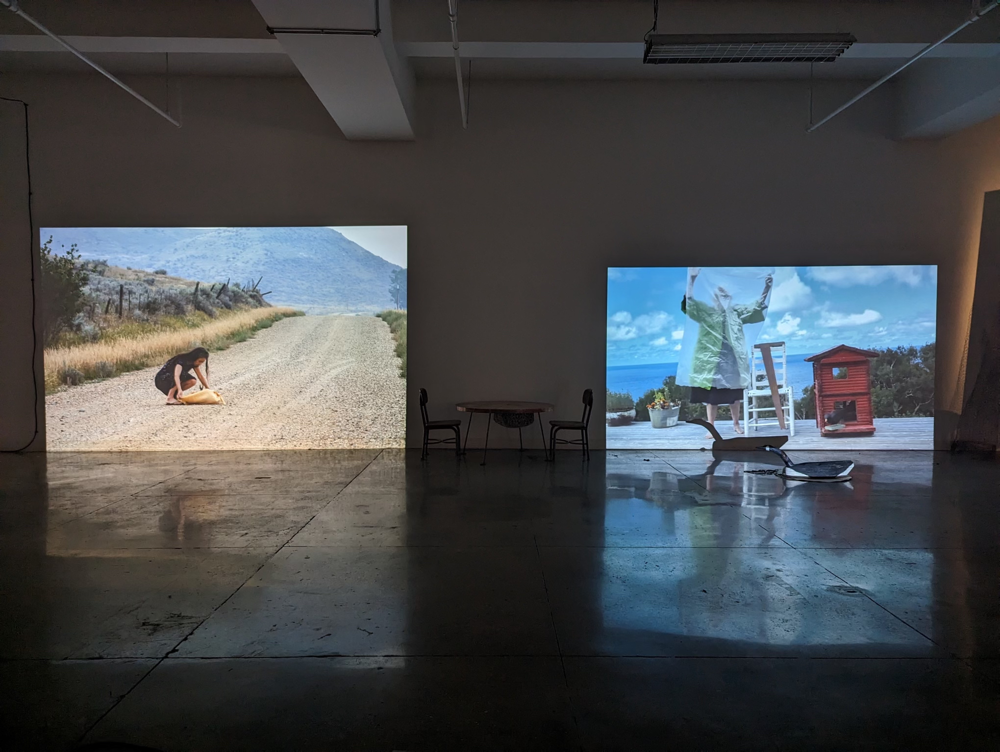 Colorful projections of art by Jonas and Otake on display at gallery