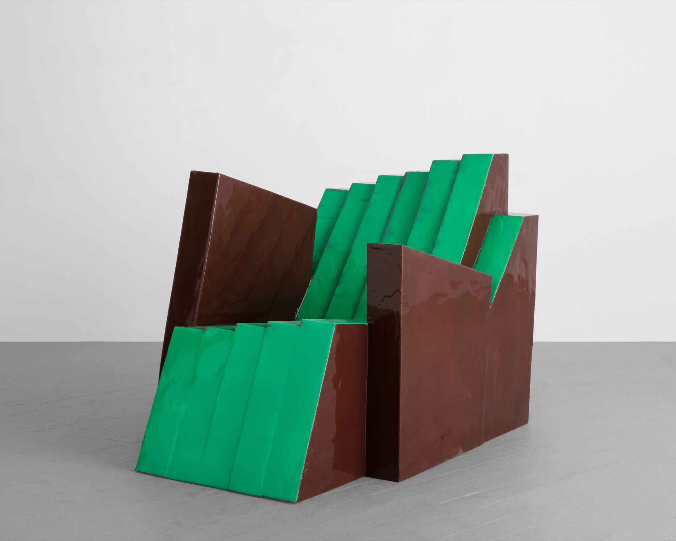 Gallery view of large abstract, asymmetrical brown and green chair 