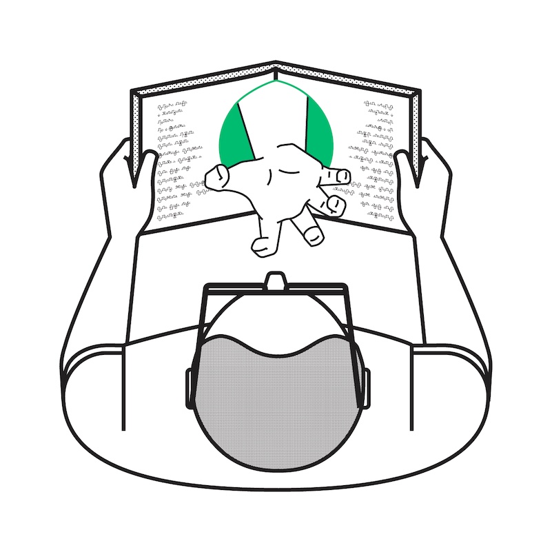 An illustration from the book Experience Design of a hand reaching out of a book at the person reading it