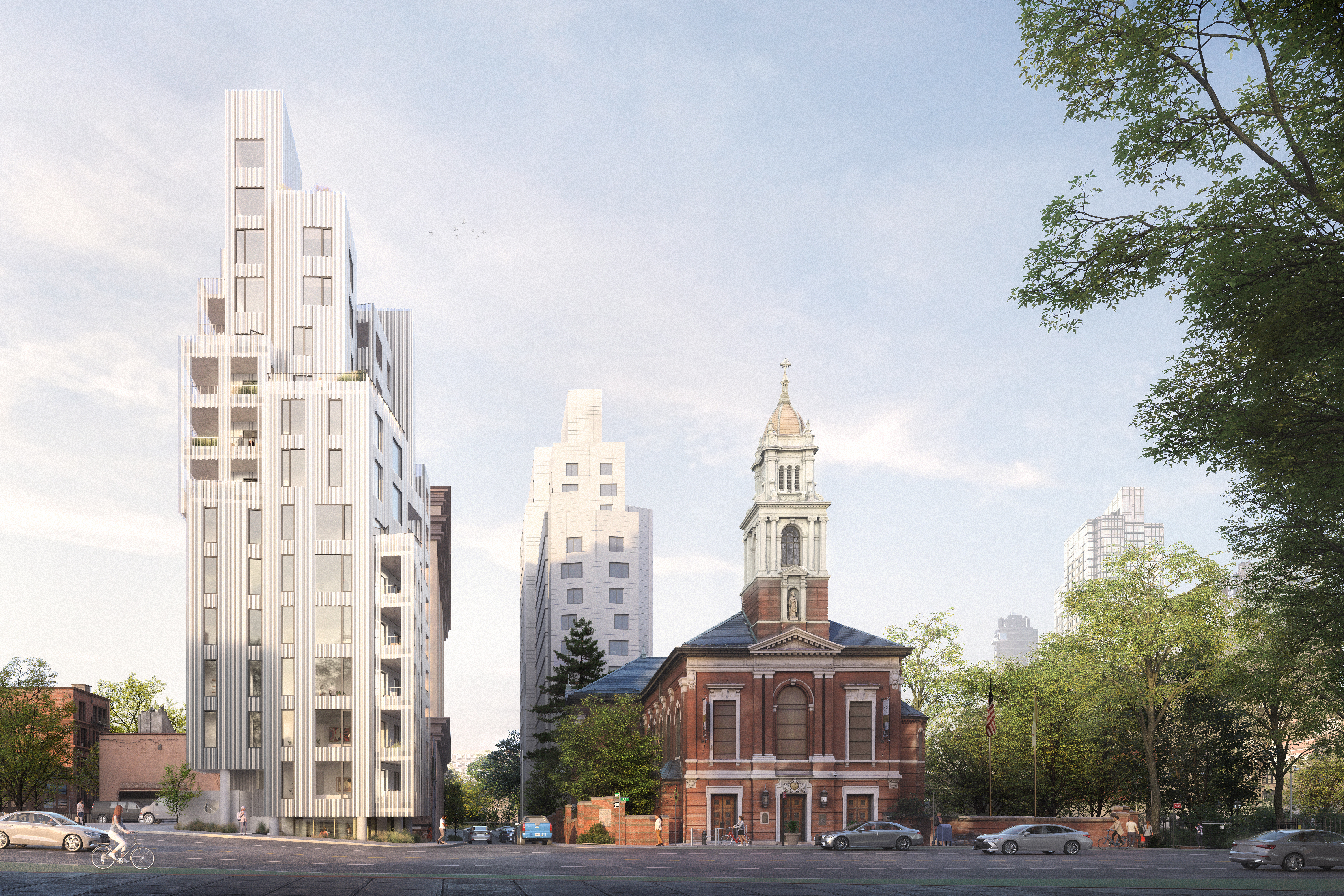 Exterior rendering of 9 Chapel Street next to a chapel from street view